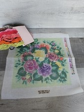 Vintage Floral Needlepoint Bucilla Flowers Kit 14" Square Floral W Wool 121b