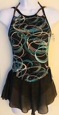 GK ICE FIGURE SKATE ADULT SMALL COCOA CELESTIAL FOIL PRINT CAMISOLE DRESS Sz AS