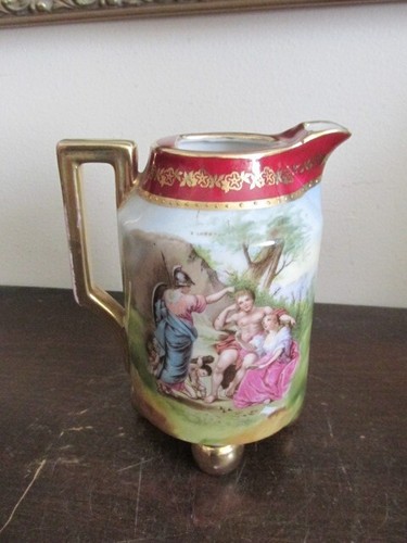Antique Vienna Austria Beehive Handpainted Porcelain Footed Creamer Scene - Picture 6 of 10