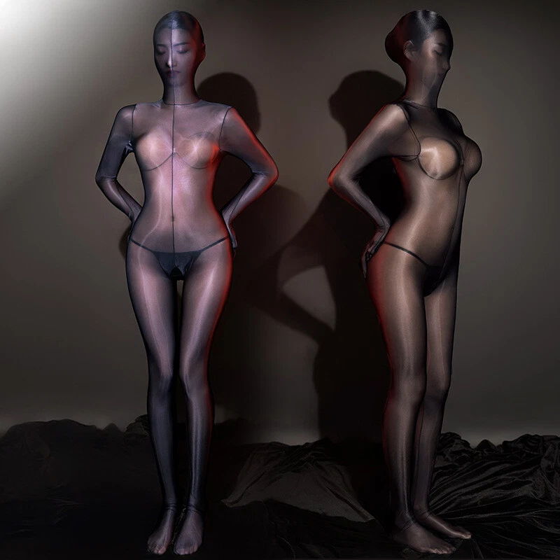 Women's Sheer Bodystocking Oil Shiny Body Stockings Full Bodysuit Sexy Pantyhose - Image 2 of 4