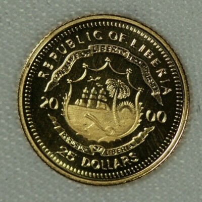 2000 Liberian $25 John F Kennedy. Proof Gold .73grams .0234oz AGW
