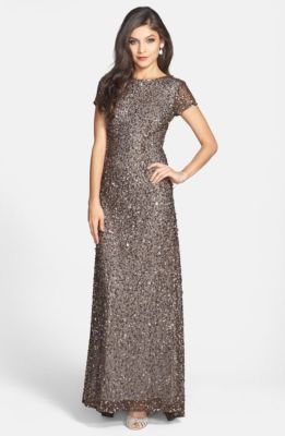 adrianna papell lead sequin dress NEW Adrianna Papell Embellished Sequin Mother Of The Mesh Gown Dress, Lead Sz 4