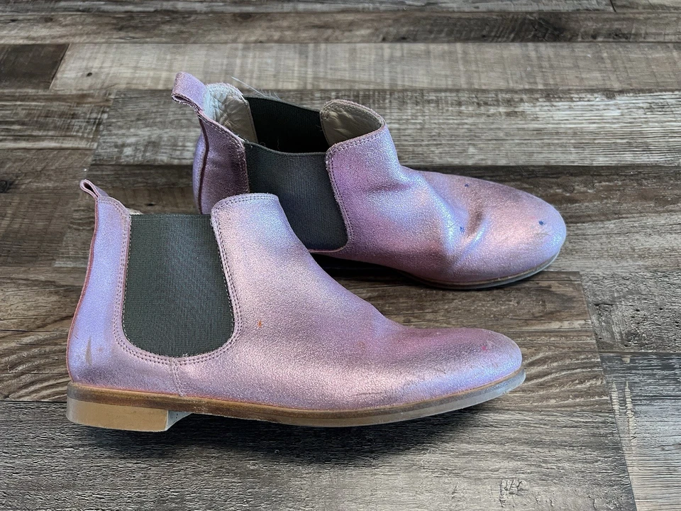BONPOINT $395 Pink Metallic Leather Chelsea Ankle Boots Booties 35 3.5 4 - Image 2 of 4