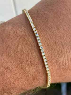 GIA Verify Round IJ/SI Natural Diamond Men's Tennis Bracelet 14k Yellow Gold