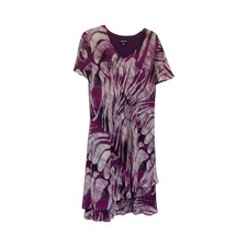 R&M Richards Womens Short Sleeve V-neck Dress Size 14 Purple Print Made In USA