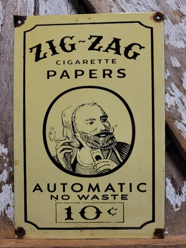 VINTAGE ZIG-ZAG PORCELAIN SIGN OLD TOBACCO ROLLING CIGARETTE PAPERS SMOKING PIPE
