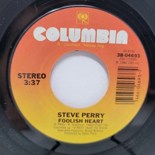 Steve Perry Foolish Heart / It's Only Love 7" 45rpm M- Vinyl 80's Record 45