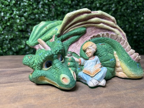 Vintage Crystallite Designs USA Snuggle Dragon Little Boy Reading Figurine 4x7" - Picture 2 of 14
