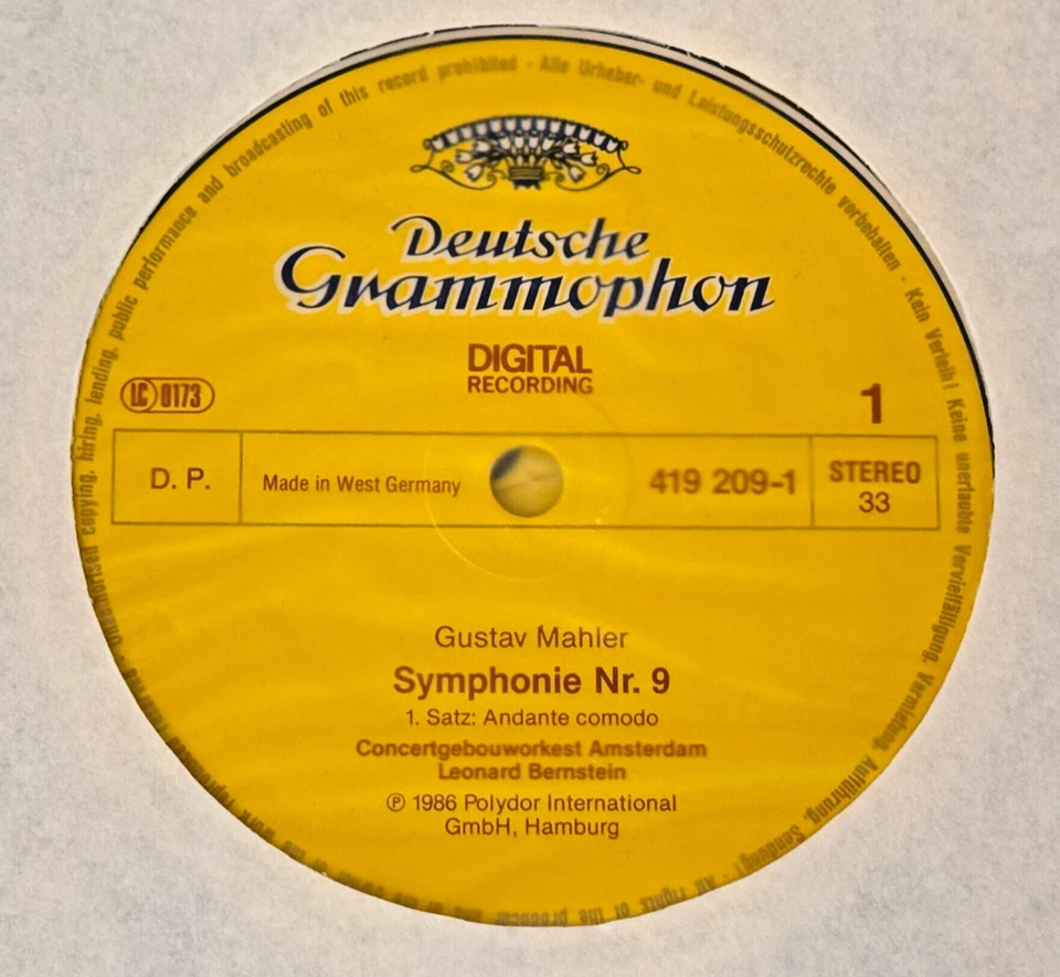 MAHLER Symphony No.9 LEONARD BERNSTEIN ED1 DGG DIGITAL 419208-1 2LP Box NM MINT - Image 3 of 3