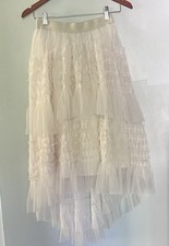 Tulle Midi Skirt Tiered Ruffle High Low Ivory XS Balletcore Fairycore Ethereal
