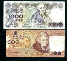 Portugal 500 Escudos 1989 & 1,000 Escudos 1986