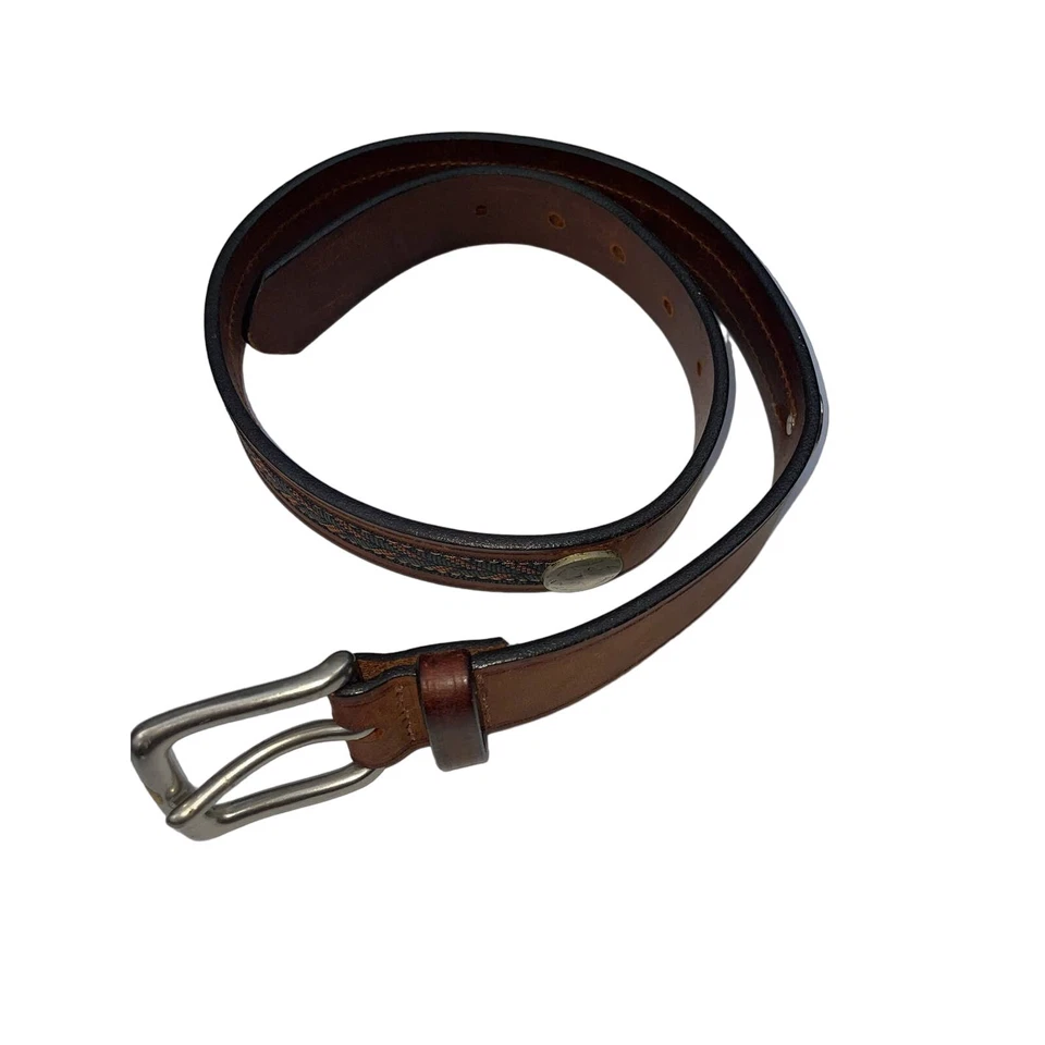 Cinturón occidental de cuero y lona de níquel búfalo Gap talla 28 Foto 2 de 4