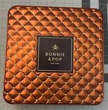 Bonnie And Pop New York Tin Box Square Copper Gold Empty 9x9x2 quilt pattern EUC