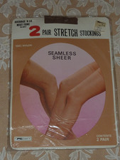 NIP Vintage 2 Pair Stretch Nylon Stockings Seamless Sheer Average 9-10 Mist-Tone