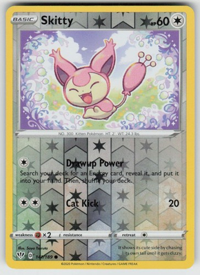 #ad PO 04 Reverse Holo Skitty 141 189 Common SWSH03: Darkness Ablaze NM $2.54