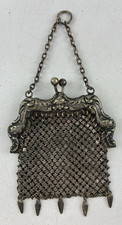 Antique German Silver Mesh Purse  Chatelaine Purse, Child's Face  Fish