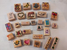 Mixed Lot 27 Wood Rubber Stamps Animals Flowers Holidays Birthday Craft Set