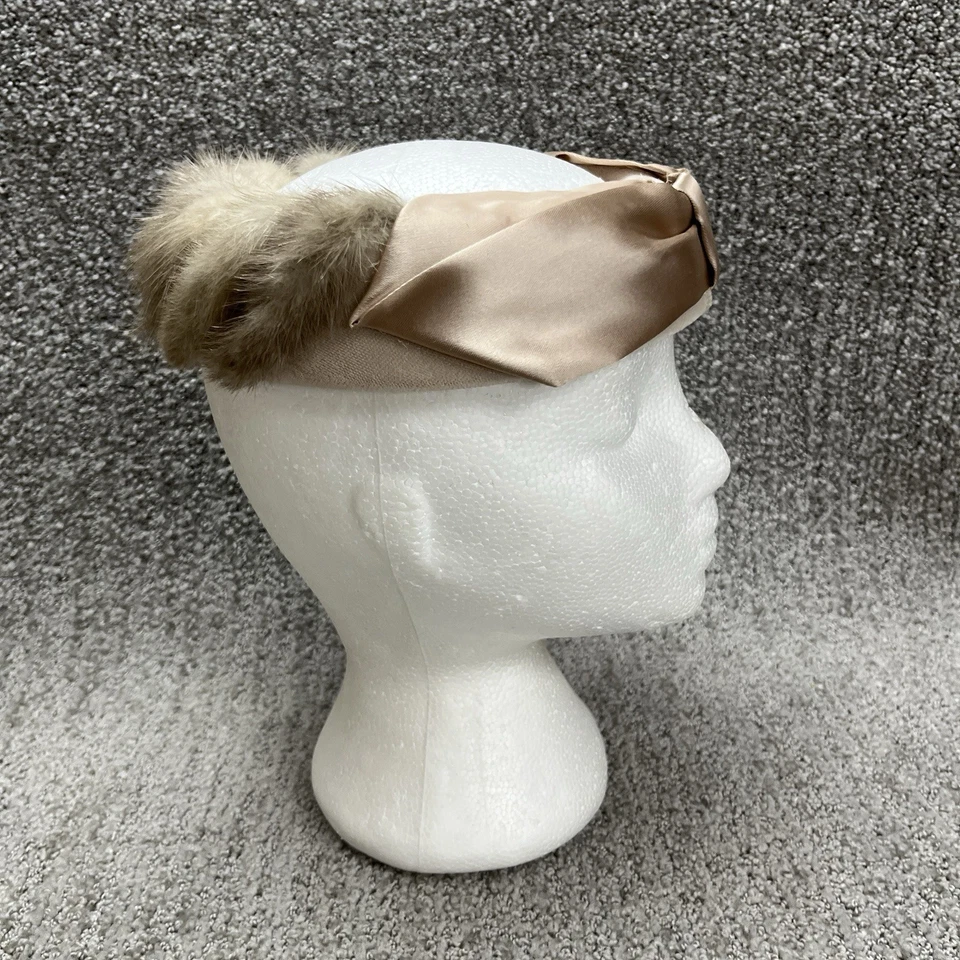 Sombrero Fascinador Vintage Mediados de Siglo Años 50 60 Piel de Visón y Cinta Frontal Halo Sombrero Foto 3 de 4