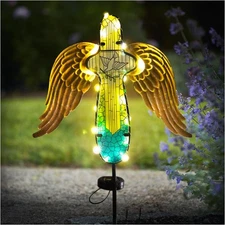 Hongland Outdoor Solar Cross Garden Lights Solar Angel Wings Garden Decor