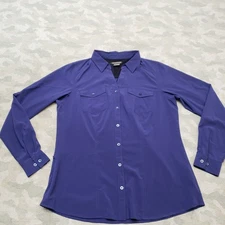 Exofficio Top Womens Large Blue Pockets Long Sleeve Button-Up Outdoors