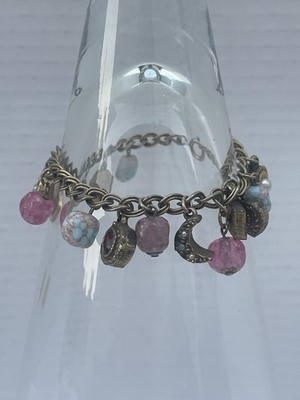 Vtg Unsigned Miriam Haskell Victorian Revival Charm Bracelet Cluster Gold tone