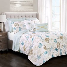 King 7pc Blue  Taupe Harbor Life Reversible Quilt Set - Lush