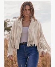 Handmade Women Suede Fringe Leather Jacket Boho Western Tassel Cowgirl Coat
