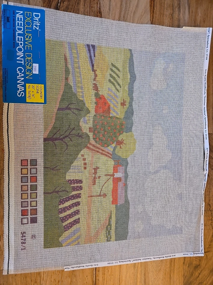 Needlepoint Canvas Vintage Dritz Scovill 1970's Country Scene Barn Red Farm  - Image 2 of 4