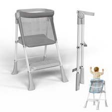 Kitchen Step Stool, Foldable Toddler Gray Learning Tower Trumpet,