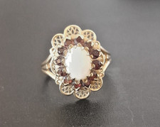 Vintage GTR Samuel Aaron 10K Yellow Gold Opal Ruby Cluster Ring 3.48g Size 7