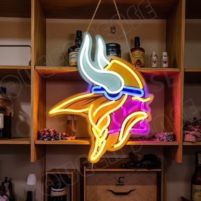 16''x13'' Minnesota Vikings Man Cave LED Neon Sign With Dimmer USB Powered Light
