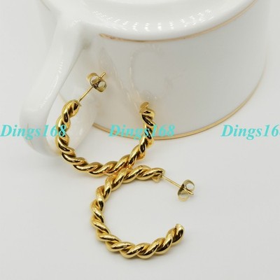 Genuine 18K Gold Filled Tarnish-Free 1.25'' Post Back Twisted Hoop Earrings C5A-T