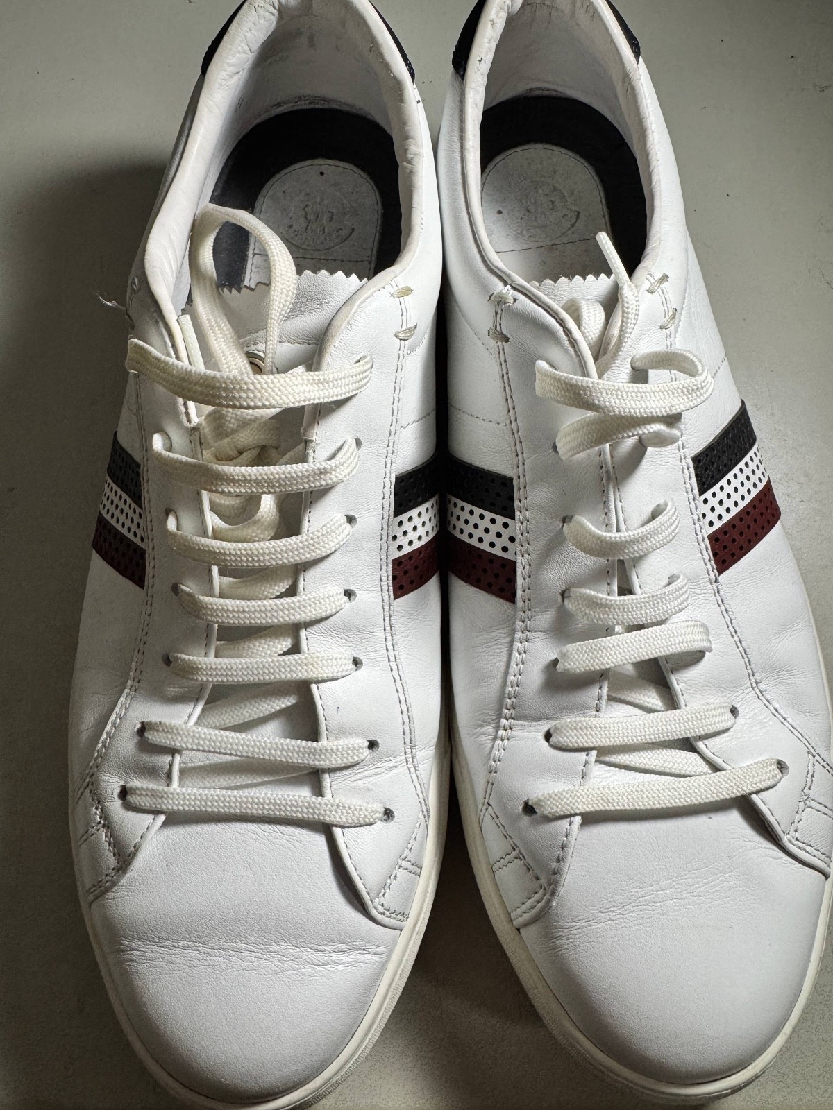 Moncler New Monaco White Leather Sneakers Size 44 EU Tricolor Perforated Mens