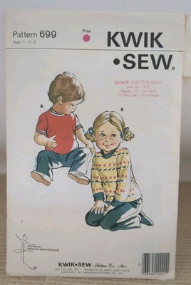 Kwik Sew Pattern 699 Childs Unisex Knit Tops Sizes 1 2 3 VTG UNCUT