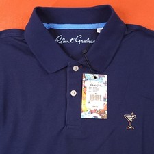 NWT Robert Graham BELVAR Men's Medium MARTINI 2-Button Golf Polo Shirt Navy