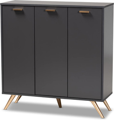 Stylish Dark Grey & Gold 3-Door Shoe Cabinet for Modern Homes