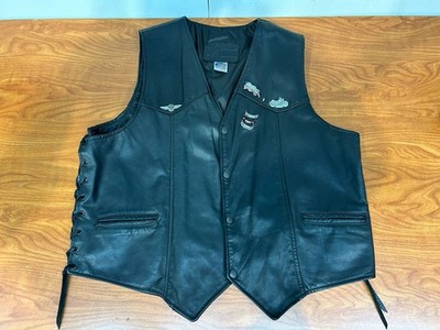Branded Orchard MC Black Men s Leather Vest Size 56 W/ Harley Pins