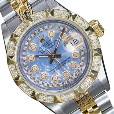 Rolex Datejust TwoTone 14KY Gold Steel Blue Mother of Pearl Diamond Dial Watch
