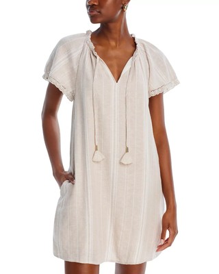 Cupio Women's Dress Sz XL Split Neck Mini Safari Tan