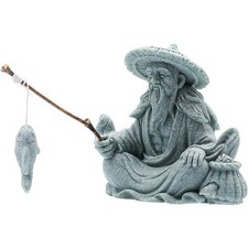 Qingsha Stone Fish Tank Landscape Decor Jiang Taigong Fisherman Figurine