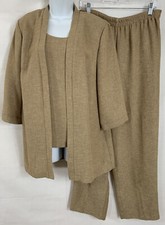 R  M Richards Sz 12 Karen Kwong 2 Piece Tan Pant Suit Layered Top Elastic Pants