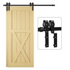 CCJH 5-20FT Bypass Sliding Barn Door Hardware Kit Single Track for Double Doors