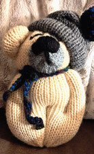 Adorable Hand Knit Bear Plush with hat and scarf
