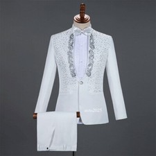 Embroidery Mens Blazer Suits with Pants Wedding Groom Tuxedo Suit Stage Costume
