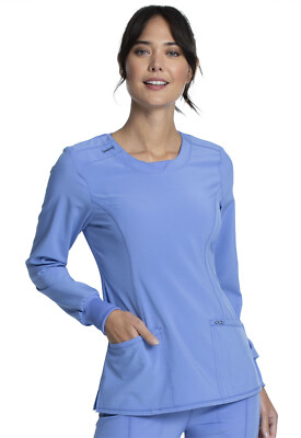 Cherokee Scrubs Women's Long Sleeve V-Neck Top CK781A CIPS Ciel Blue Free Ship