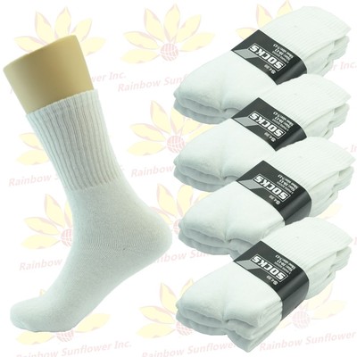 White Men Sport Cushioned Crew Socks Cotton Size 9-11 10-13 Mid Calf High Cut