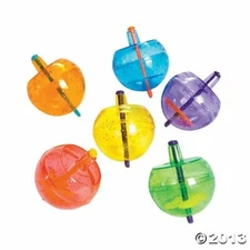 Plastic Neon Spin Tops with Glitter 4 dozen