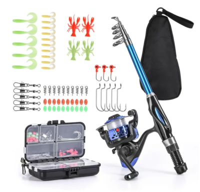 blusea fishing rod reel combo full kit Blusea Fishing Rod Reel Combo Full Kit Telescopic Rod Spinning Reel Set