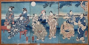 Kuniyoshi Antique Japanese Woodblock Print Triptych