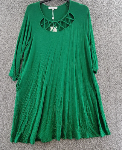 Weiß Mark Übergröße Criss Kreuzausschnitt 3/4-Ärmel Schaukelkleid Damen 3XL grün